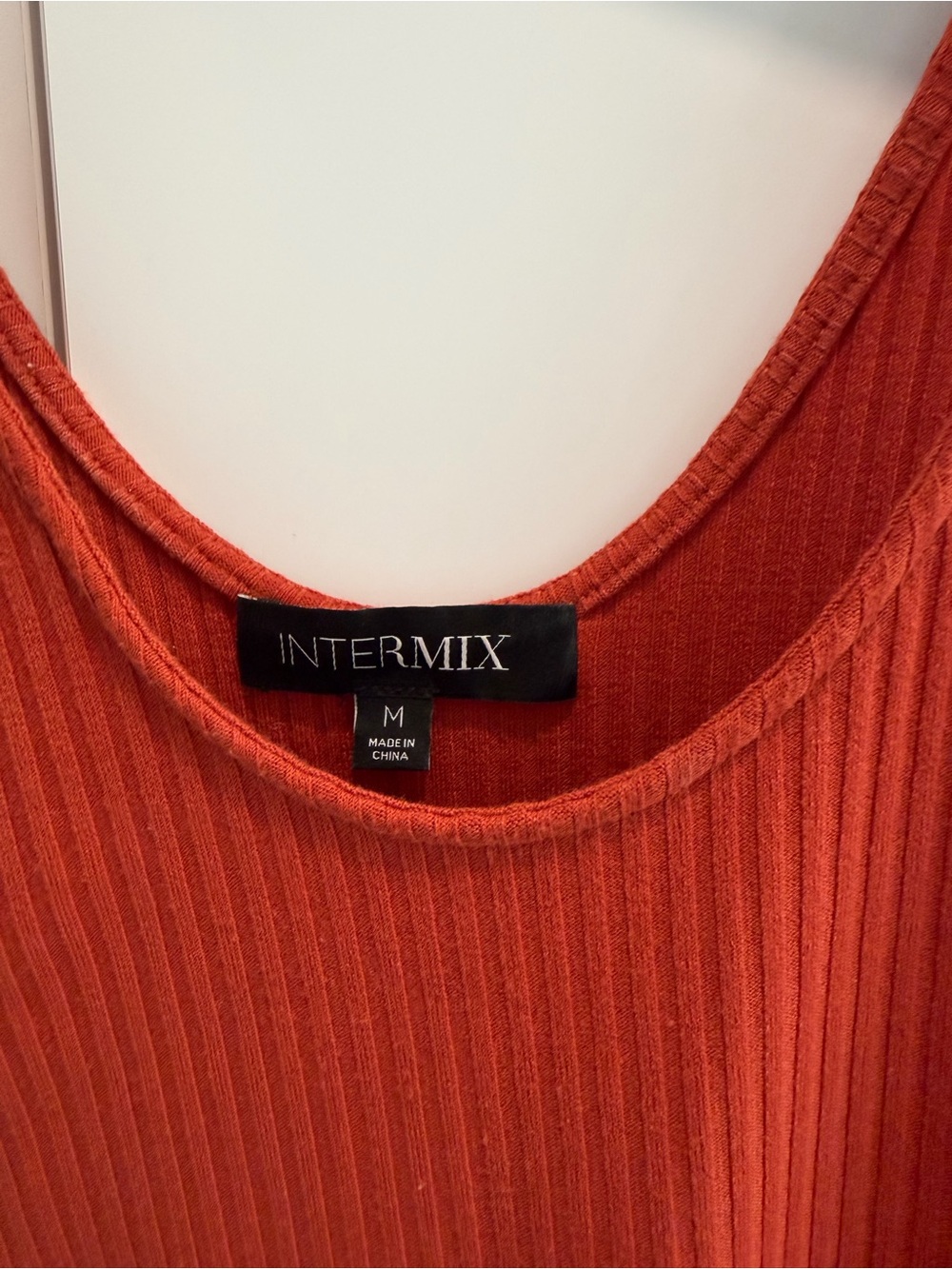 INTERMIX Ribbed Tie-Shoulder Mini Dress in Rust - Picture 3 of 4